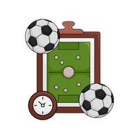 calcio sfera, orologio tempo con campo illustrazione vettore