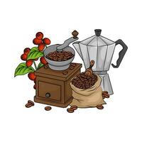 macinino, caffè fagioli con caffè frutta illustrazione vettore