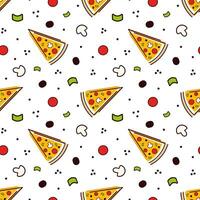 Pizza senza soluzione di continuità modello. per confezione, menù disegno, interno decorare. nero linea vettore illustrazione. pomodoro, oliva, fungo, salsiccia.