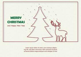 Natale saluto carta nel linea arte con telaio e esempio testi su nevicando e crema colore sfondo. vettore