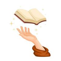 mano con Magia santo libro simbolo cartone animato illustrazione vettore