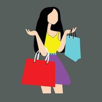 donna con shopping borse a il centro commerciale di vettore illustrazione.