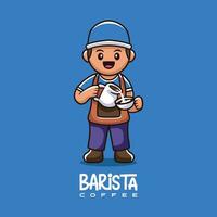 carino caffè barista illustrazione personaggio logo vettore