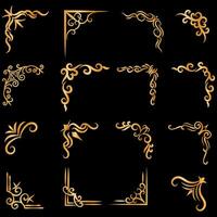 oro vettore illustrazione di decorativo angolo telaio impostare. mano disegnare di angoli diverso forme d'oro angolo telaio Vintage ▾ telaio decorazione, oro floreale ornamenti.