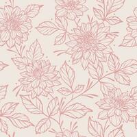 elegante monocromatico pastello rosa floreale vettore sfondo con dalia fiori, arrampicata viti senza soluzione di continuità ripetere modello. primavera lusso femminile sfondo con mano disegnato linea arte botanico elementi.