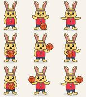 divertente coniglio pallacanestro cartone animato impostare. coniglio pallacanestro impostare. carino cartone animato personaggio vettore impostato isolato su un' bianca sfondo. cartone animato animale sport. animale cartone animato.