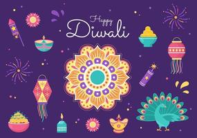 indiano che celebra l'illustrazione di vettore del fondo del giorno di diwali