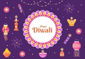 indiano che celebra l'illustrazione di vettore del fondo del giorno di diwali