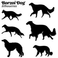 collezione di silhouette illustrazioni di borzoi cane vettore