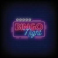 vettore del testo di stile delle insegne al neon di notte di bingo