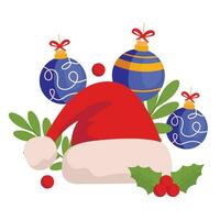 Santa Claus cappello e Natale palle. allegro Natale. vettore grafico.