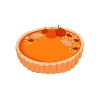 zucca torta decorato con piccolo zucche e semi. ringraziamento e vacanza Natale dolce torta. gustoso dolce dolci. illustrazione per ricetta ricettario. vettore piatto illustrazione.