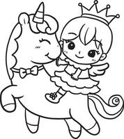 cartone animato cavallo unicorno Principessa scarabocchi kawaii anime colorazione pagine carino disegno personaggi chibi vettore