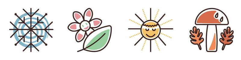 quattro le stagioni Groovy icona impostare, colore vettore segni di inverno, molla, estate e autunno