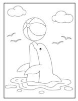 Pagina da colorare delfino per bambini vettore