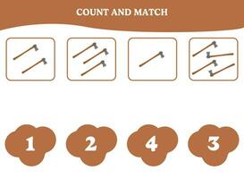 contare e incontro gioco con ascia. educativo foglio di lavoro design per scuola materna, scuola materna studenti. apprendimento matematica. cervello occhiolino divertimento attività per bambini. vettore