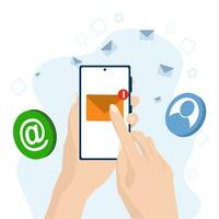 e-mail marketing concetto, mobile Telefono e computer con nuovo e-mail notifica, diretto digitale marketing, Non letto Messaggio promemoria, messaggi di posta elettronica e messaggi, e-mail marketing campagna, nuovo e-mail Messaggio. vettore