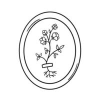 Vintage ▾ ovale pittura con secco astratto fiore incollato su appiccicoso nastro. erbario. mano disegnato linea scarabocchio illustrazione isolato su bianca vettore