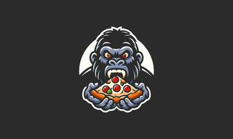 gorilla mangiare Pizza vettore illustrazione logo design