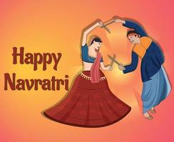 felice navratri - dandia, coppia garba, illustrazione del personaggio dandia, banner notturno dandia, banner navratri, non completamente modificabile. vettore