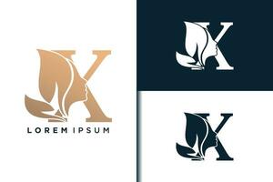 X lettera logo design con bellezza viso concetto idea vettore