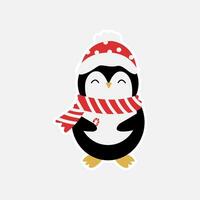 un' pinguino indossare un' rosso sciarpa e cappello nel Natale. vettore illustrazione