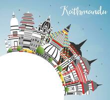 Kathmandu Nepal città orizzonte con colore edifici, blu cielo e copia spazio. Kathmandu paesaggio urbano con punti di riferimento. attività commerciale viaggio e turismo concetto con storico architettura. vettore