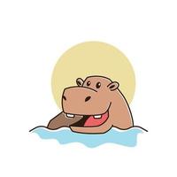 carino felice grande ippopotamo ippopotamo nuoto fiume mascotte personaggio cartone animato vettore