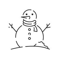 pupazzo di neve lineare icona. neve scultura. costruire con palla di neve. Natale tempo festivo decorazione. magro linea personalizzabile illustrazione. contorno simbolo. vettore isolato schema disegno. modificabile ictus.