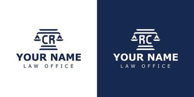 lettera cr e rc legale logo, adatto per avvocato, legale, o giustizia con cr o rc iniziali vettore