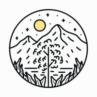 il alberi uno su il montagna natura campeggio mono linea vettore design illustrazione