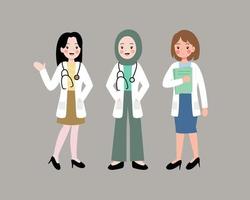 illustrazione di medici donna carina che indossa camice bianco vettore