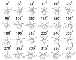 un' impostato di 24 elicotteri nel schema a partire dal diverso angoli. vettore