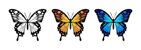 farfalla blu arancia bianca impostato silhouette volare monarca farfalla design mano disegnato vettore illustrazione