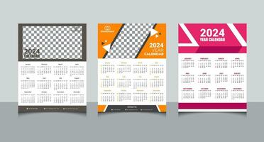tre imposta uno pagina parete calendario design modello per 2024 anni, 2024 parete calendario design. vettore