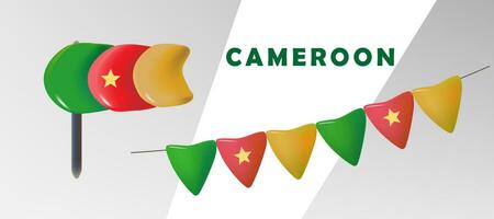 impostato festivo bandiere oggetto per camerun indipendenza giorno. luminosa vettore 3d cartone animato illustrazione nel minimo realistico stile.