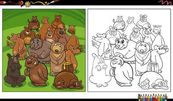 cartone animato orsi selvaggio animale personaggi gruppo colorazione pagina vettore