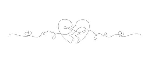 uno continuo linea disegno di Due metà di un' cuore. delicato turbinii e romantico simboli nel un' semplice lineare stile. modificabile ictus. minimalista scarabocchio vettore illustrazione.