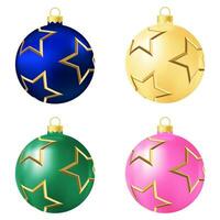 impostato di blu, giallo, verde e rosa Natale albero giocattolo o palla vettore