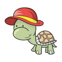 cartone animato tartaruga indossare un' rosso cappello, divertente tartaruga vettore. vettore