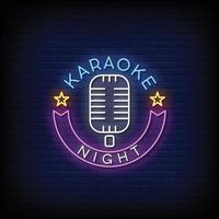 vettore del testo di stile delle insegne al neon di notte di karaoke