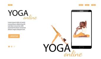 banner vettoriale o pagina di destinazione per lezioni di yoga online su uno smartphone. illustrazione vettoriale, eps 10