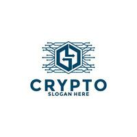 lettera gc digitale crypto moneta logo con blockchain tecnologia. finanziario tecnologia logo modello vettore