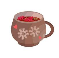 tazza di mirtillo rosso tè isolato. caldo bevanda per freddo tempo atmosferico. tazza con fiocco di neve. gustoso bere, menù elemento, design. piatto vettore illustrazione.