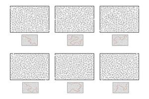 una serie di labirinti rettangolari. gioco per bambini. puzzle per bambini. enigma del labirinto. illustrazione vettoriale piatto isolato su sfondo bianco. con risposta.