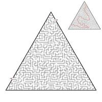 labirinto triangolare difficile. gioco per bambini e adulti. puzzle per bambini. un ingresso, un'uscita. enigma del labirinto. illustrazione vettoriale piatto isolato su sfondo bianco. con risposta.