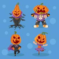 bambini con costume da testa di jack o lantern vettore