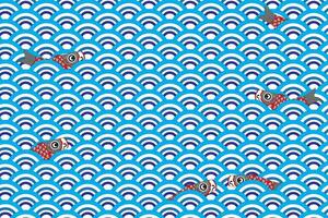illustrazione di koi pesce con blu onda sfondo. vettore