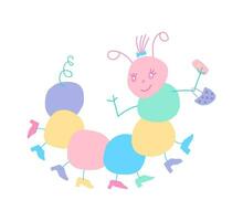 carino bruco. multicolore cartone animato mano disegnato vettore illustrazione, isolato su bianca sfondo. personaggio per bambini design. vettore illustrazione