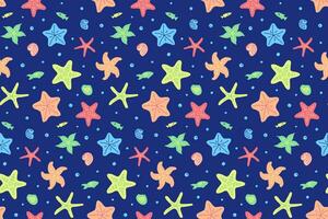 vettore mare stelle senza soluzione di continuità modello. scarabocchio vivace multicolore infinito sfondo per involucro carta o tessuto. subacqueo vita.
